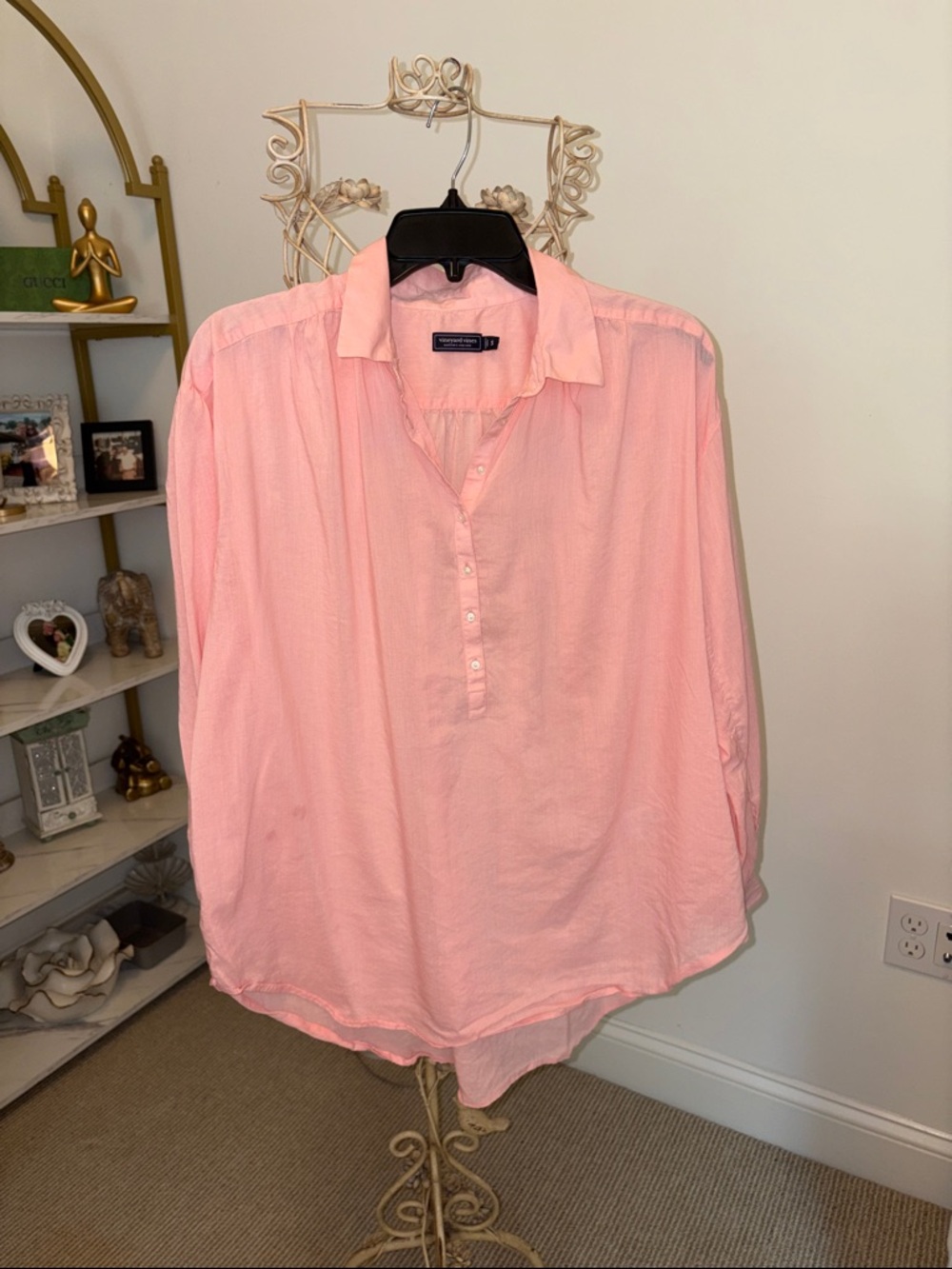 Vineyard Vines Soft Pink Button-Front Tunic Blouse